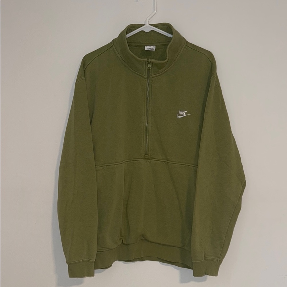 Nike Green Zip Up Sweater with Stand-Up Collar